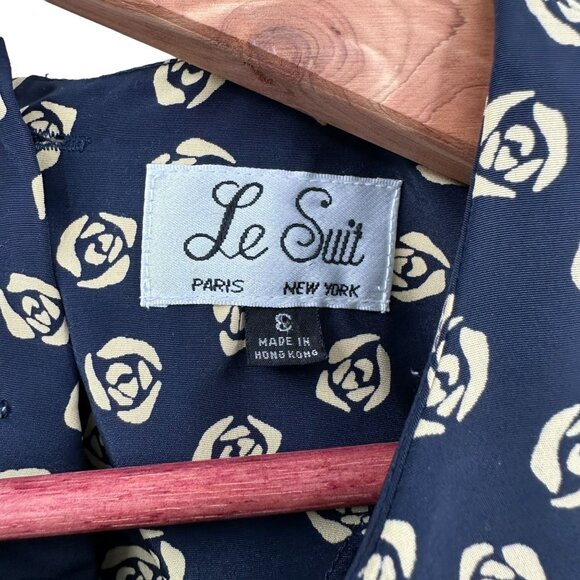 Le Suit Floral Print Pleat Maxi Skirt Set Size 8 Navy & Cream Vintage 1980s - Picture 7 of 11